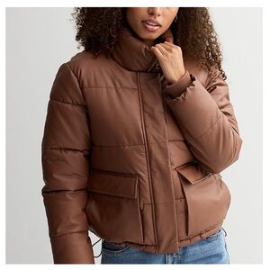 Madden Girl Faux Leather Puffer Jacket in Cognac size XS